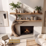 Aurelgrove Sculpted Solid Wood Tree-Shaped Fireplace Mantel with Display Shelves - Timberustic Tree-Shaped Fireplace Mantel with Display Shelves