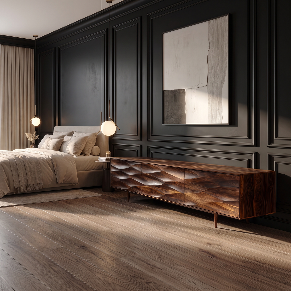 Aurelith Sculpted Solid Wood TV Cabinet Dark Walnut - Timberustic TV Cabinet