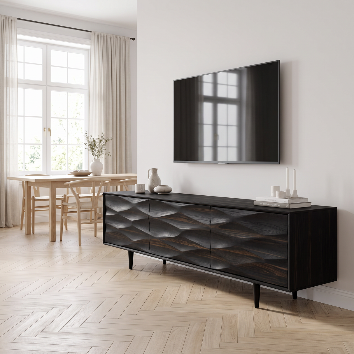 Aurelith Sculpted Solid Wood TV Cabinet Black - Timberustic TV Cabinet