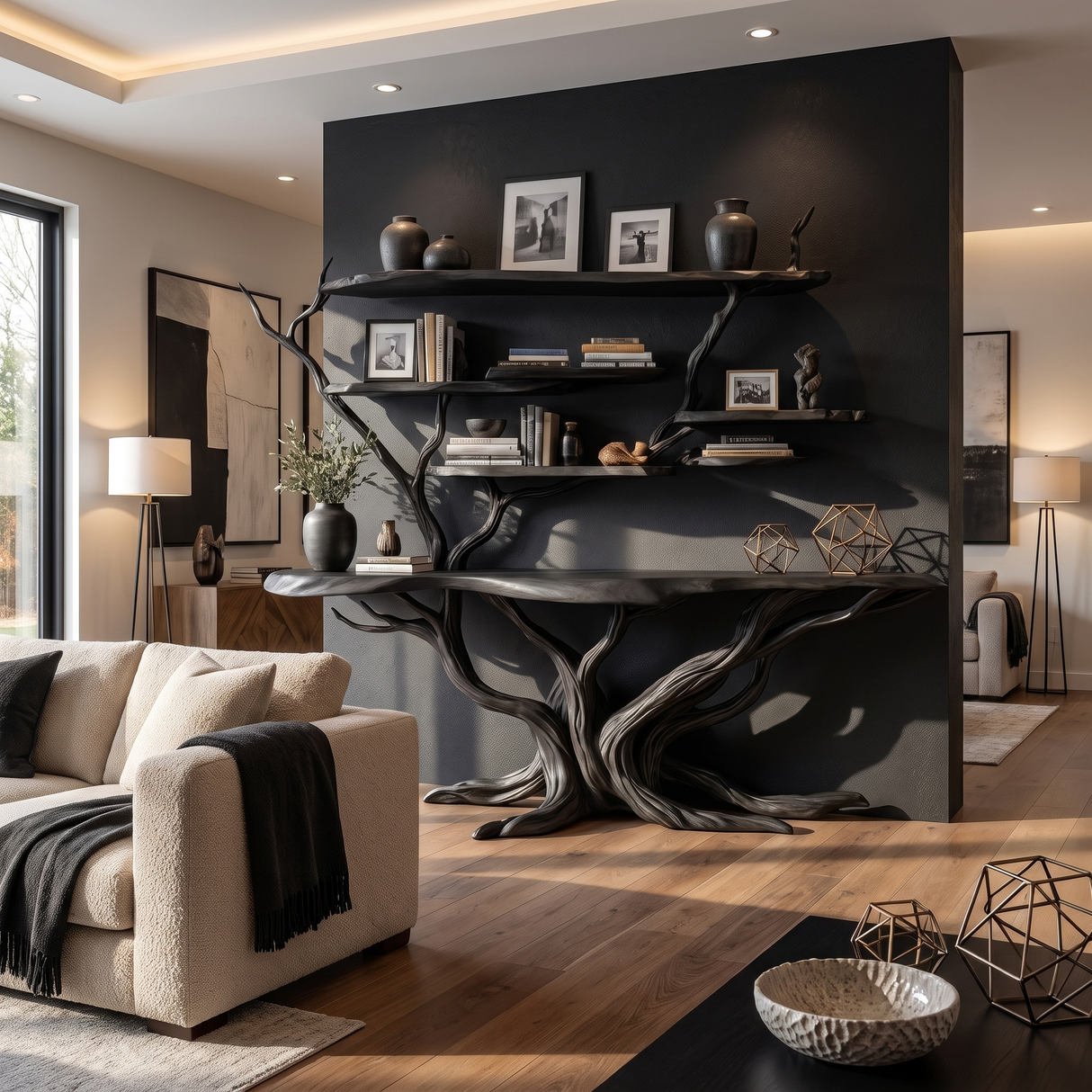 Aurelthorn Sculpted Solid Wood Console Table with Shelves Black - Timberustic Console Table with Shelves