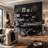 Aurelthorn Sculpted Solid Wood Console Table with Shelves Black - Timberustic Console Table with Shelves
