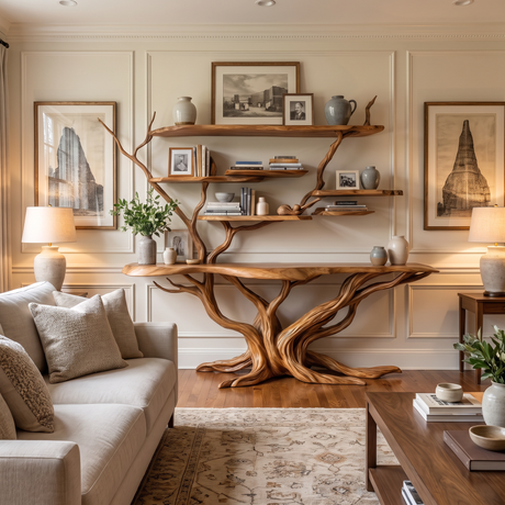 Aurelthorn Sculpted Solid Wood Console Table with Shelves Brown - Timberustic Console Table with Shelves