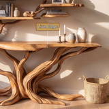 Aurelthorn Sculpted Solid Wood Console Table with Shelves - Timberustic Console Table with Shelves