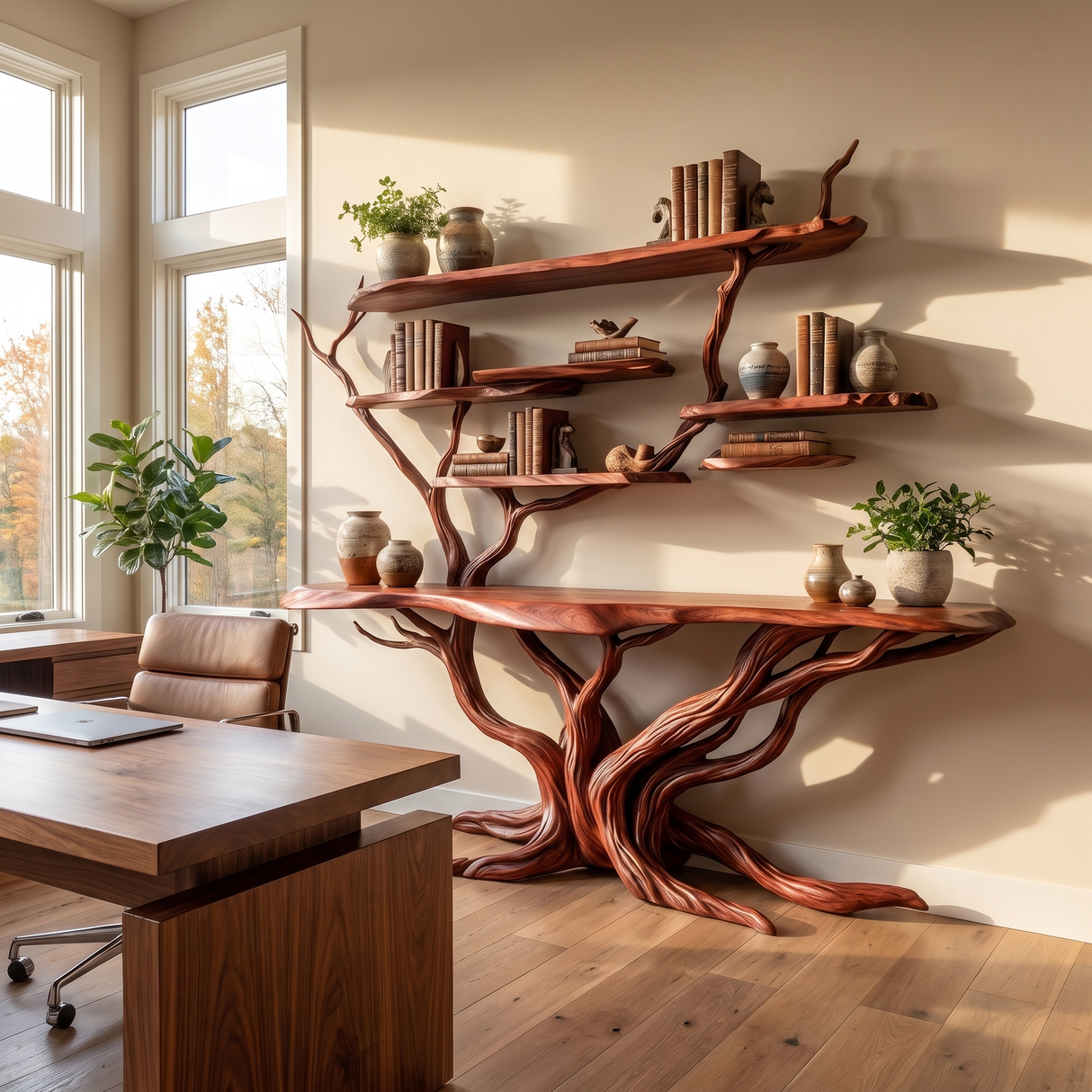 Aurelthorn Sculpted Solid Wood Console Table with Shelves Mahogany - Timberustic Console Table with Shelves