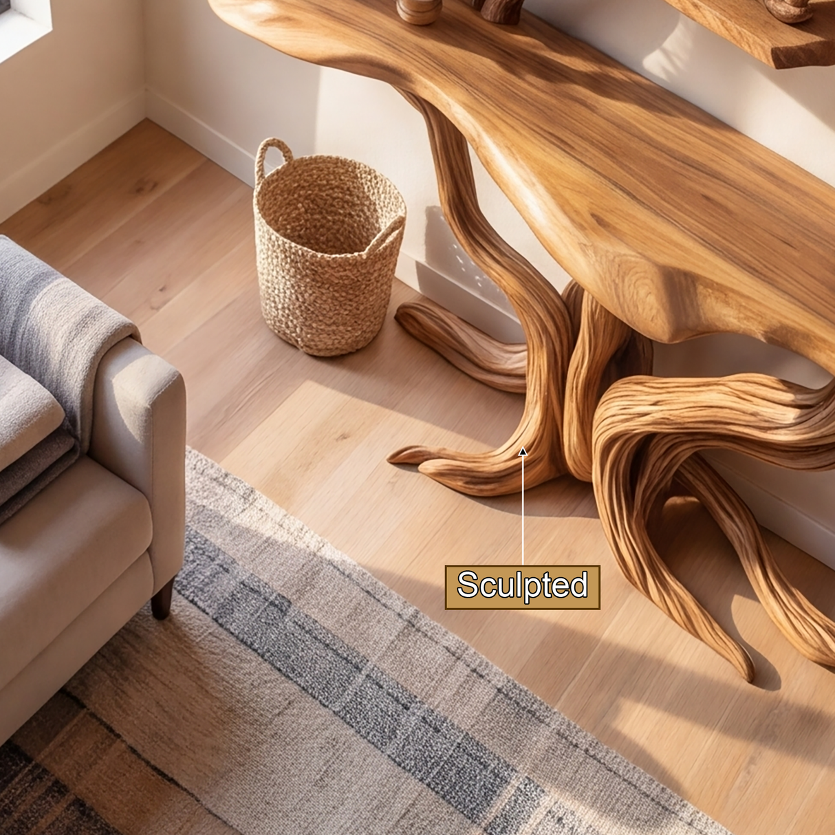 Aurelthorn Sculpted Solid Wood Console Table with Shelves - Timberustic Console Table with Shelves