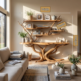 Aurelthorn Sculpted Solid Wood Console Table with Shelves - Timberustic Console Table with Shelves