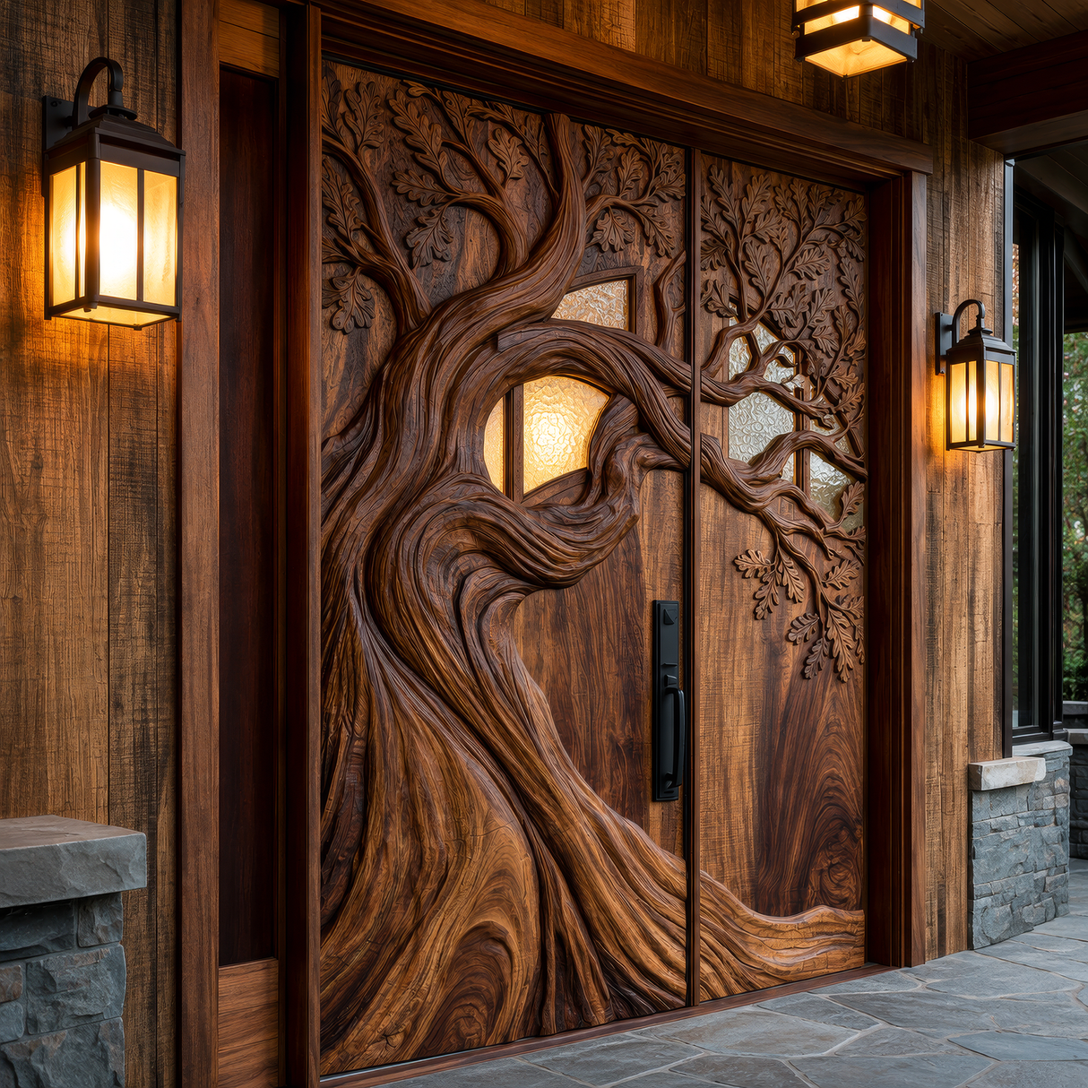 Aurelthorn Sculpted Solid Wood Double Door