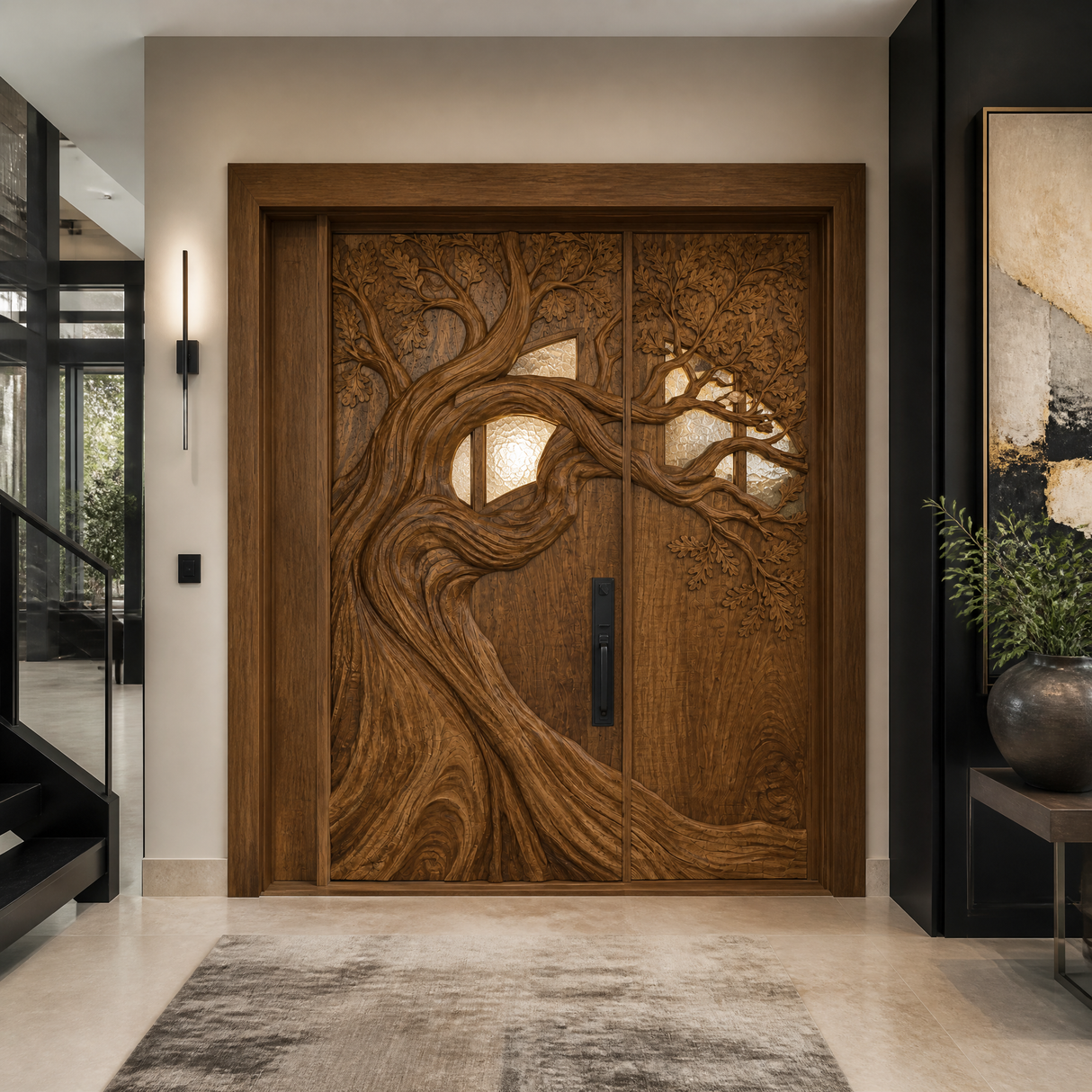 Aurelthorn Sculpted Solid Wood Double Door