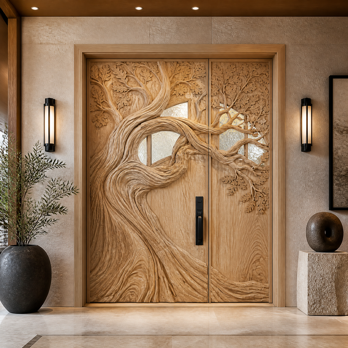 Aurelthorn Sculpted Solid Wood Double Door