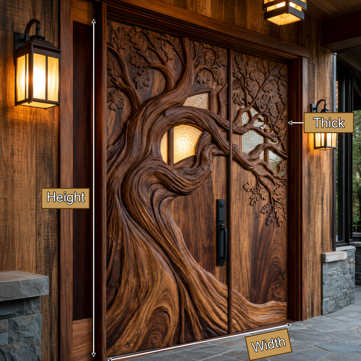 Aurelthorn Sculpted Solid Wood Double Door