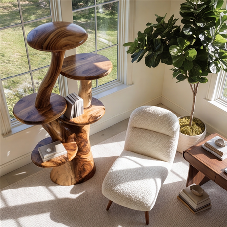 Auremyc Sculpted Solid Wood Mushroom Bookshelf