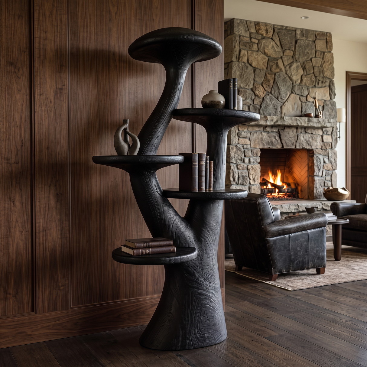 Auremyc Sculpted Solid Wood Mushroom Bookshelf