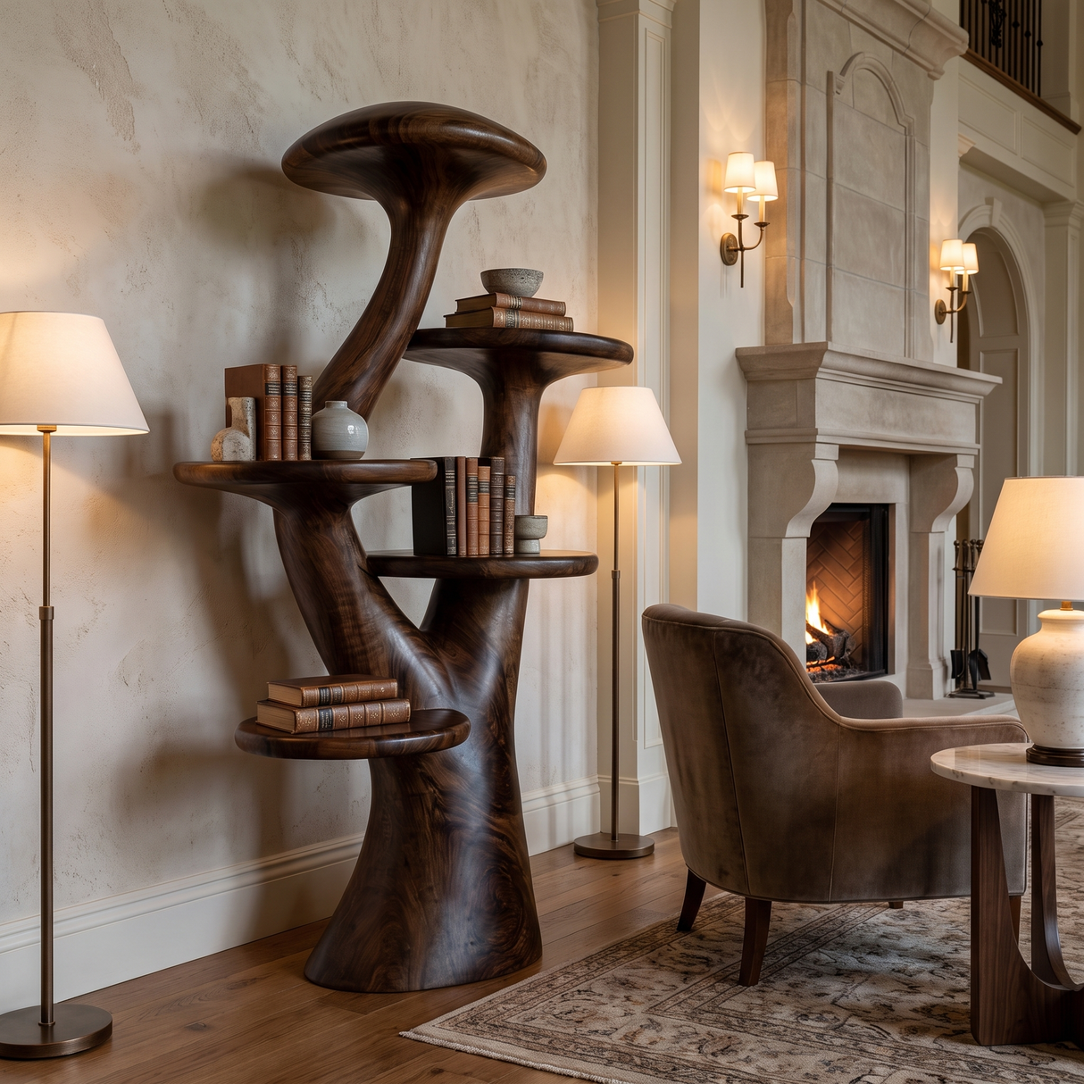 Auremyc Sculpted Solid Wood Mushroom Bookshelf