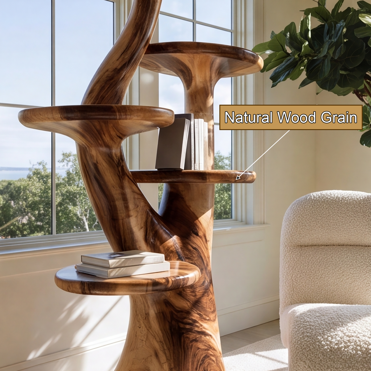 Auremyc Sculpted Solid Wood Mushroom Bookshelf