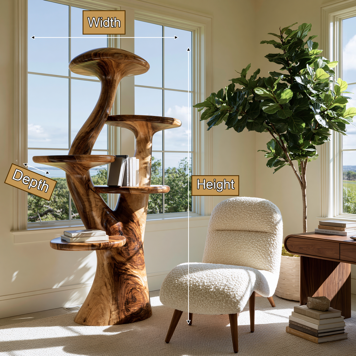 Auremyc Sculpted Solid Wood Mushroom Bookshelf