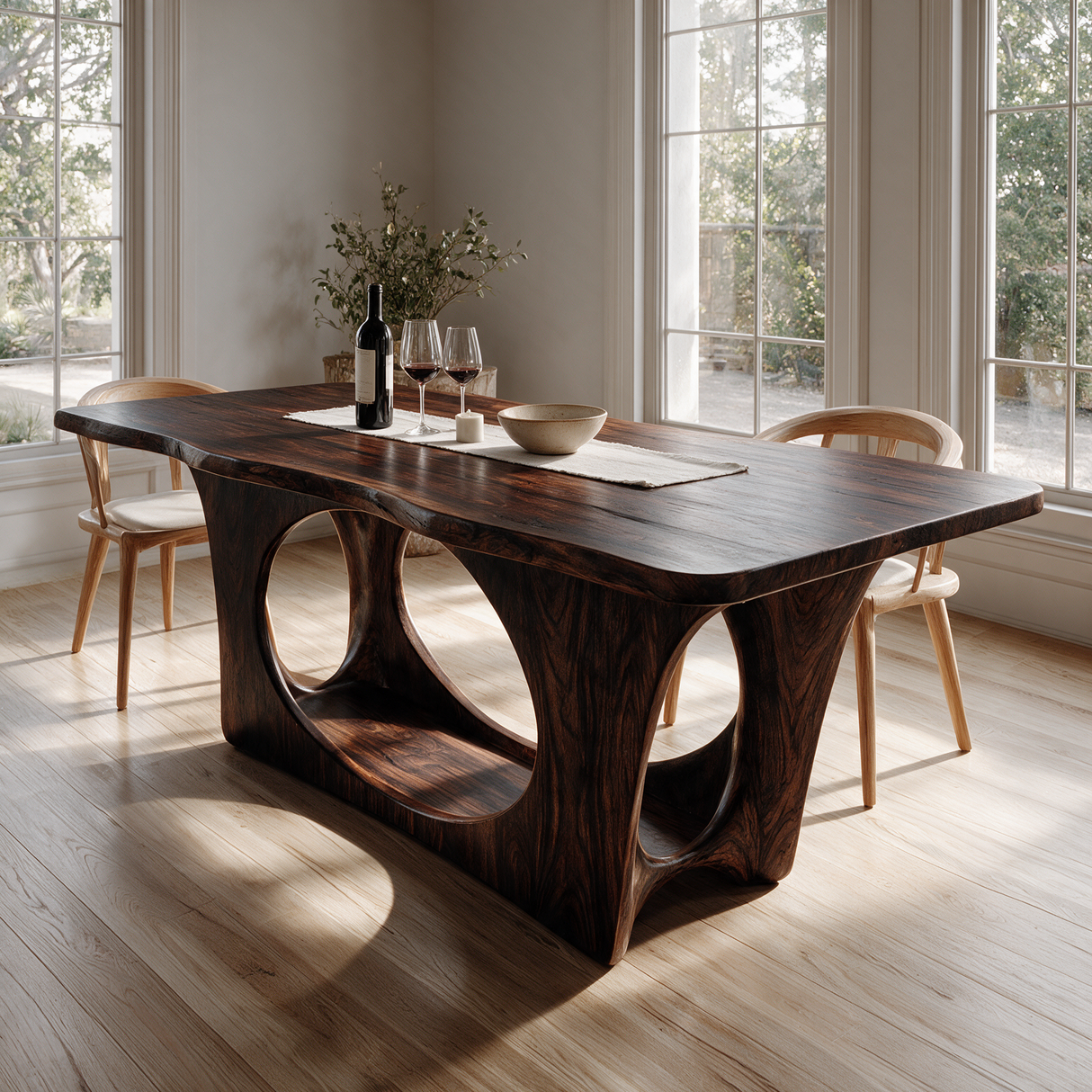 Aurevane Sculpted Solid Wood Dining Table Dark Walnut - Timberustic Dining Table