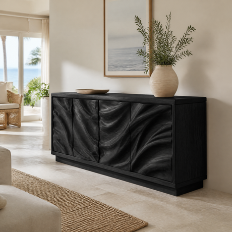 Aurevian Sculpted Solid Wood Sideboard Cabinet Black - Timberustic Sideboard Cabinet
