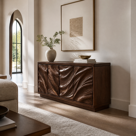 Aurevian Sculpted Solid Wood Sideboard Cabinet Brown - Timberustic Sideboard Cabinet
