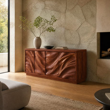 Aurevian Sculpted Solid Wood Sideboard Cabinet Mahogany - Timberustic Sideboard Cabinet