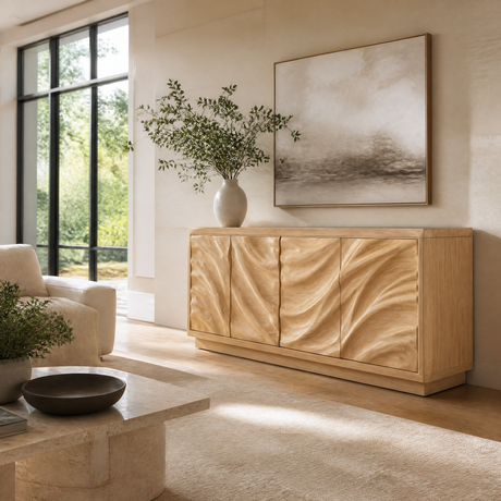 Aurevian Sculpted Solid Wood Sideboard Cabinet Natural Oak - Timberustic Sideboard Cabinet