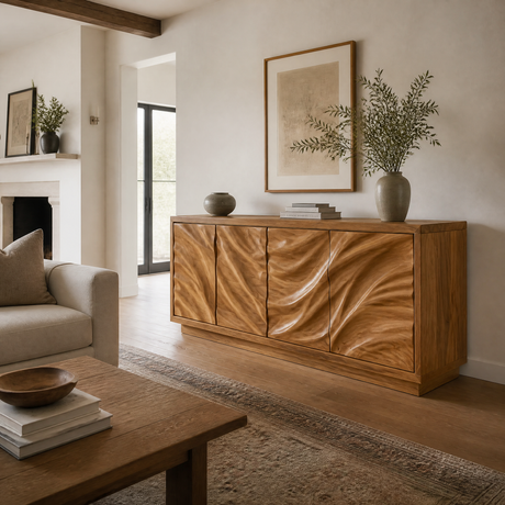Aurevian Sculpted Solid Wood Sideboard Cabinet Teak - Timberustic Sideboard Cabinet