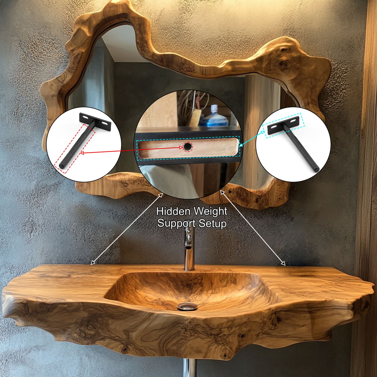 Aurevik Live Edge Solid Wood Floating Bathroom Vanity with Integrated Sink