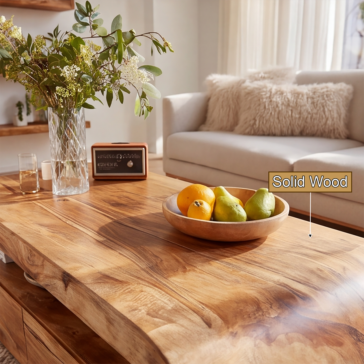 Aurevon Sculpted Solid Wood Coffee Table