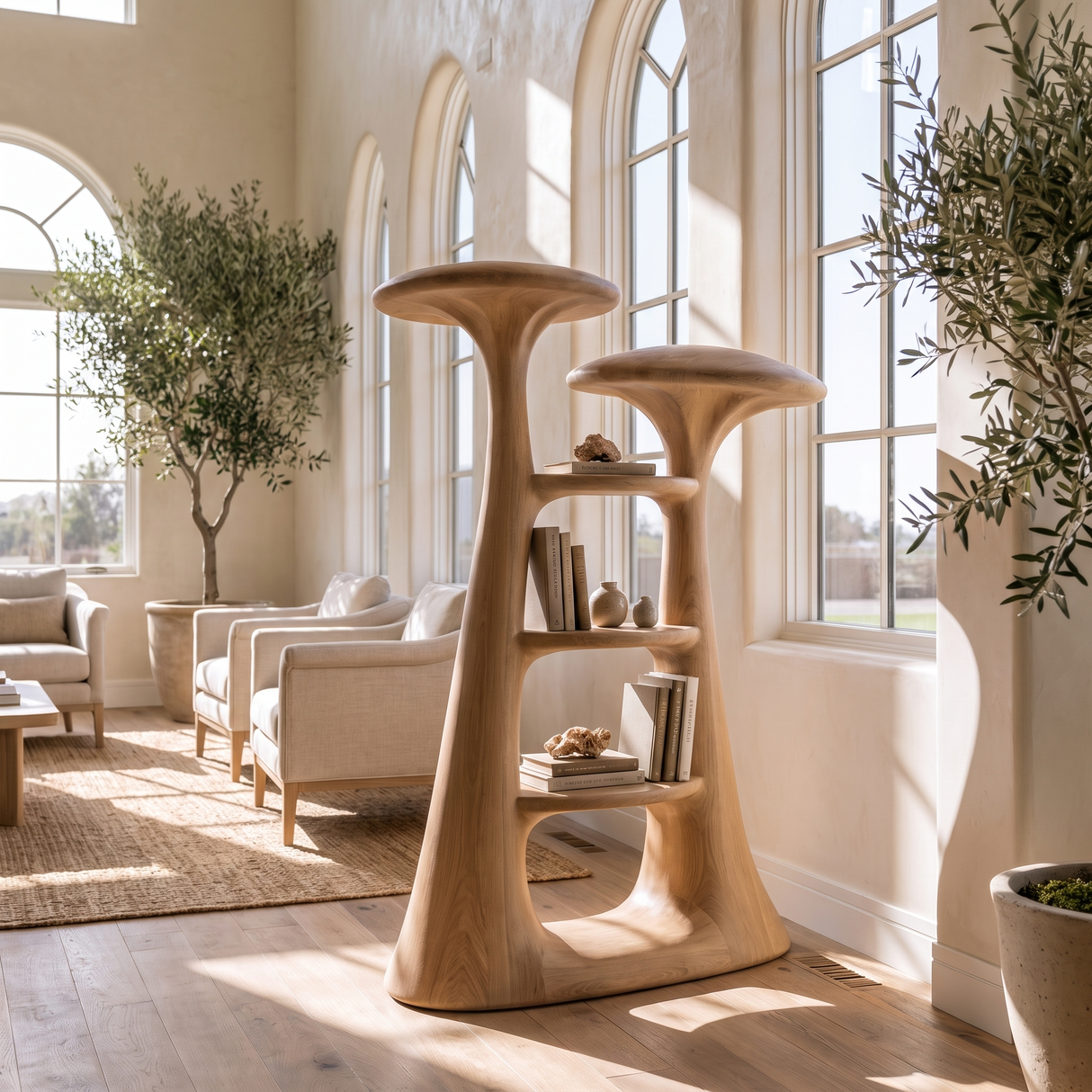 Aurevon Sculpted Solid Wood Mushroom Bookshelf