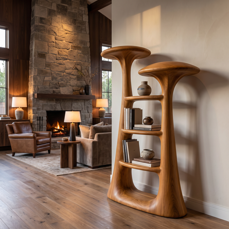 Aurevon Sculpted Solid Wood Mushroom Bookshelf