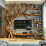 Branwyck Handcrafted Solid Wood Tree TV Console SPA598568 - Timberustic TV Console with Tree Shelf