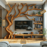 Branwyck Handcrafted Solid Wood Tree TV Console SPA598568 - Timberustic TV Console with Tree Shelf