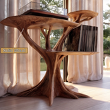 Bravora Sculpted Solid Wood Record Player Stand SPA893646 - Timberustic Record Player Stand With Storage