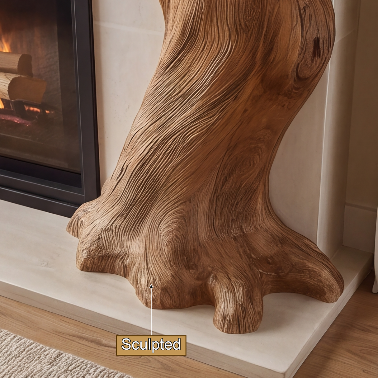Briarhollow Sculpted Solid Wood Tree-Shaped Fireplace Mantel with Display Shelves - Timberustic Tree-Shaped Fireplace Mantel with Display Shelves