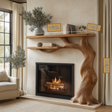Briarhollow Sculpted Solid Wood Tree-Shaped Fireplace Mantel with Display Shelves - Timberustic Tree-Shaped Fireplace Mantel with Display Shelves