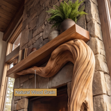Brindlewood Sculpted Solid Wood Tree-Shaped Fireplace Mantel with Display Shelves - Timberustic Tree-Shaped Fireplace Mantel with Display Shelves