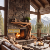 Brindlewood Sculpted Solid Wood Tree-Shaped Fireplace Mantel with Display Shelves - Timberustic Tree-Shaped Fireplace Mantel with Display Shelves