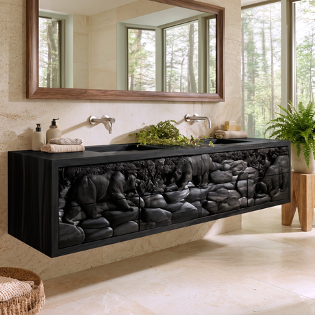 Brumora Handcrafted Solid Wood Floating Bathroom Vanity with Integrated Sink and Drawers