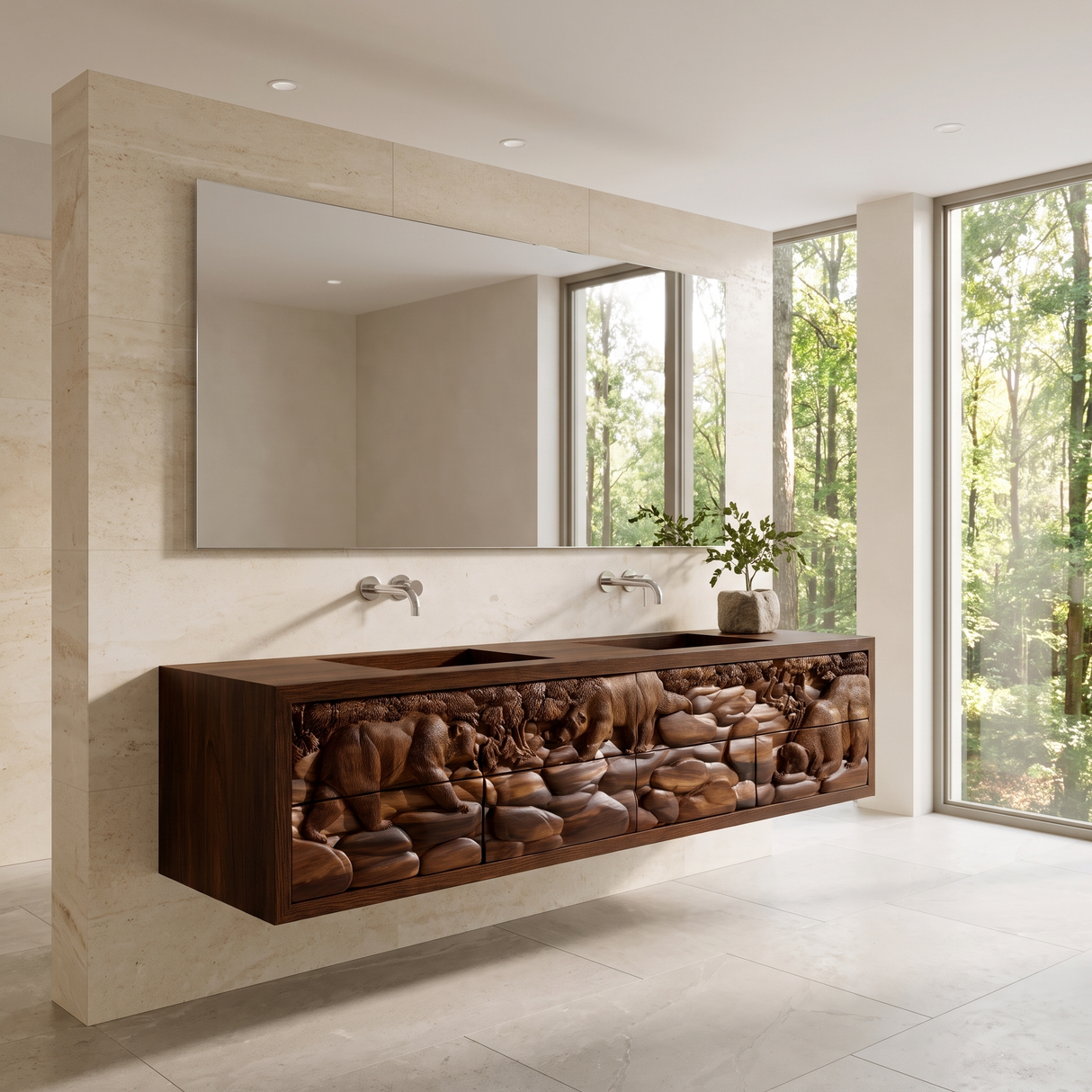 Brumora Handcrafted Solid Wood Floating Bathroom Vanity with Integrated Sink and Drawers