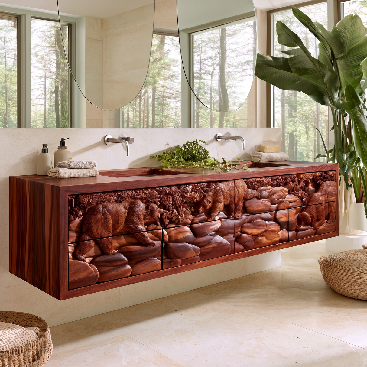 Brumora Handcrafted Solid Wood Floating Bathroom Vanity with Integrated Sink and Drawers