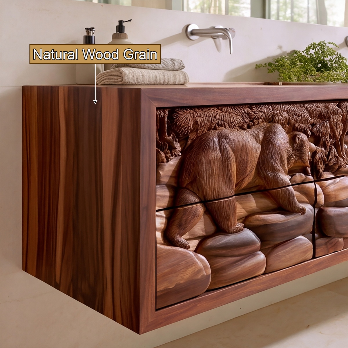 Brumora Handcrafted Solid Wood Floating Bathroom Vanity with Integrated Sink and Drawers