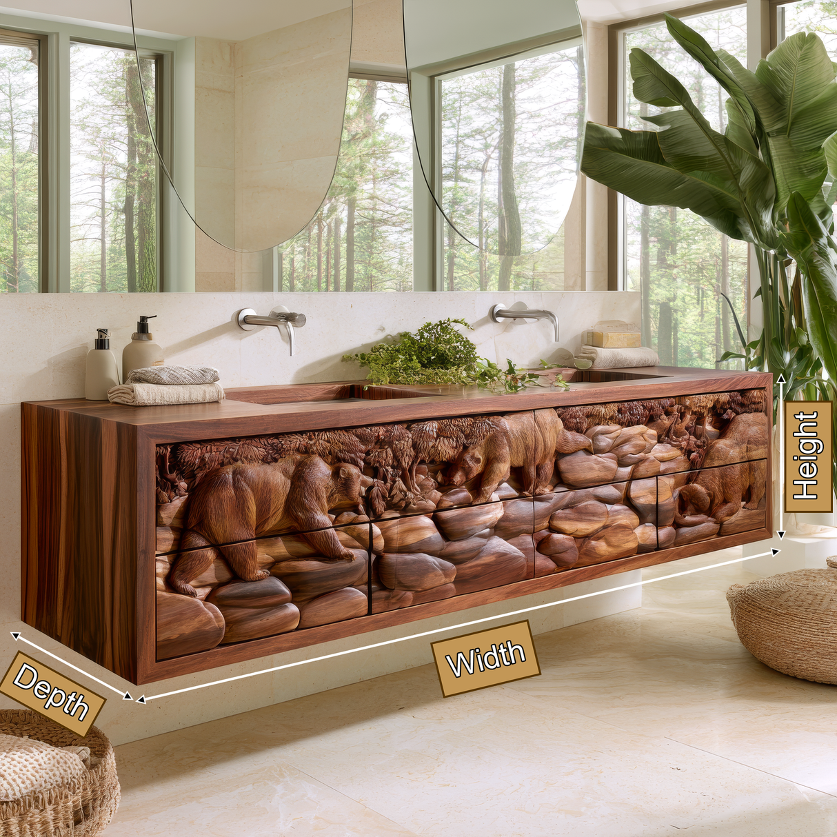 Brumora Handcrafted Solid Wood Floating Bathroom Vanity with Integrated Sink and Drawers