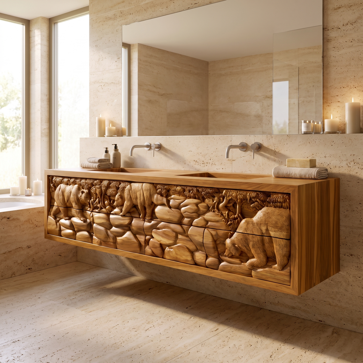 Brumora Handcrafted Solid Wood Floating Bathroom Vanity with Integrated Sink and Drawers