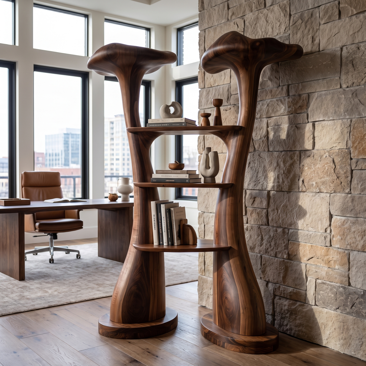 Canoris Sculpted Solid Wood Mushroom Bookshelf