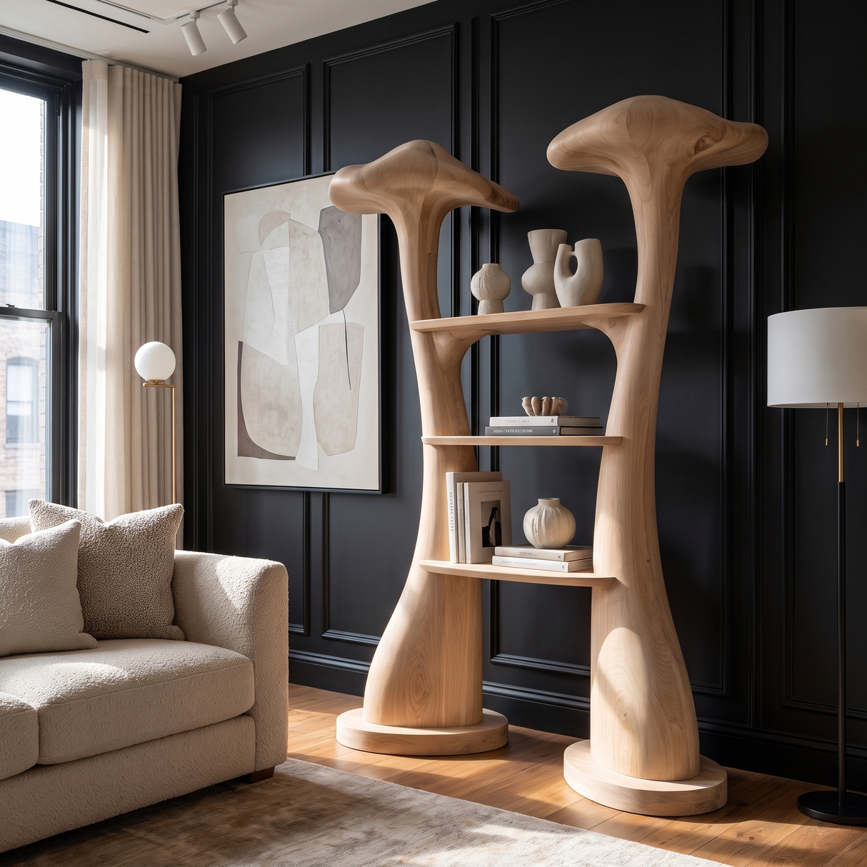 Canoris Sculpted Solid Wood Mushroom Bookshelf