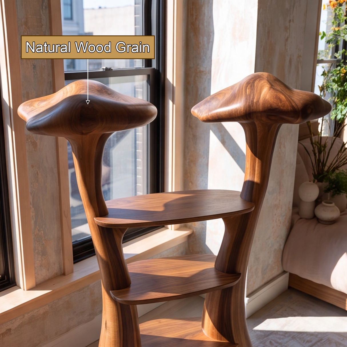 Canoris Sculpted Solid Wood Mushroom Bookshelf