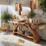 Contemporary Rustic Solid Wood Freestanding Bathroom Vanity with Shelves - Timberustic Freestanding Bathroom Vanity with Shelves