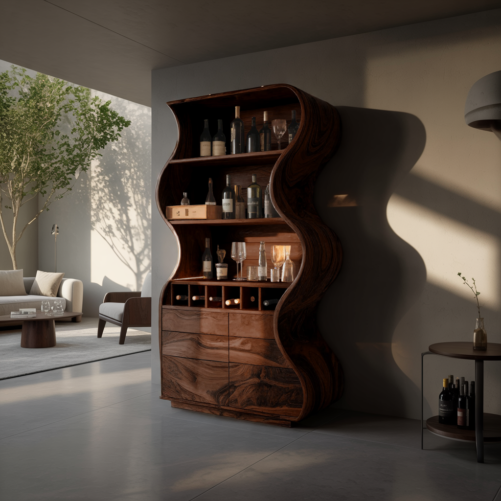 Doublewave Sculpted Solid Wood Bar Cabinet - Timberustic Bar Cabinet
