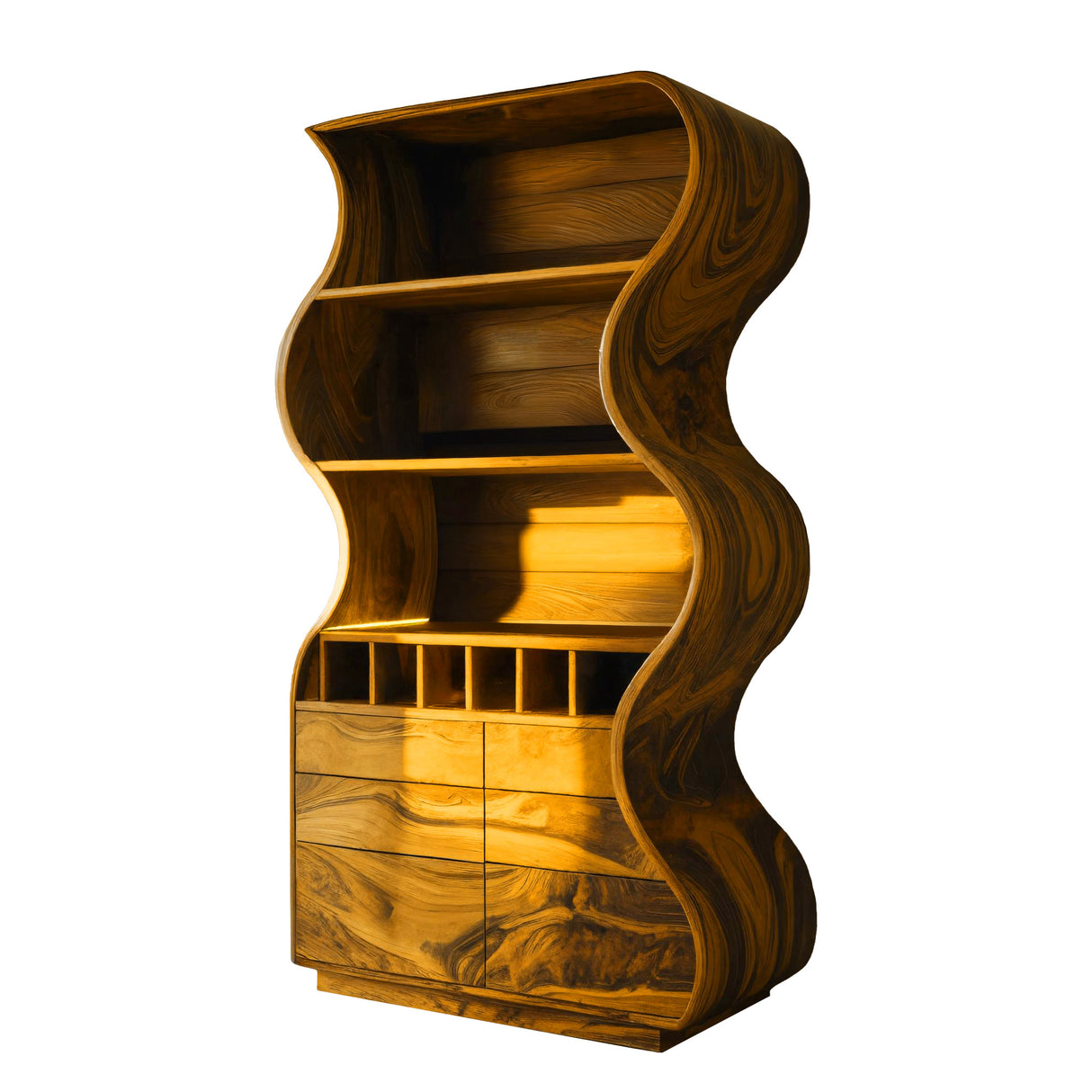 Doublewave Sculpted Solid Wood Bar Cabinet Teak - Timberustic Bar Cabinet