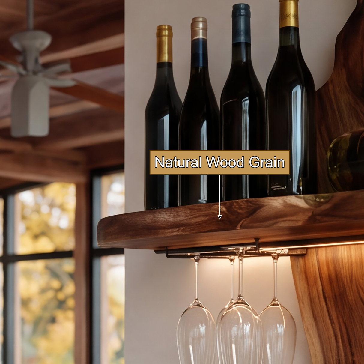 Dravik Live Edge Solid Wood Floating Wine Shelf SPA297551