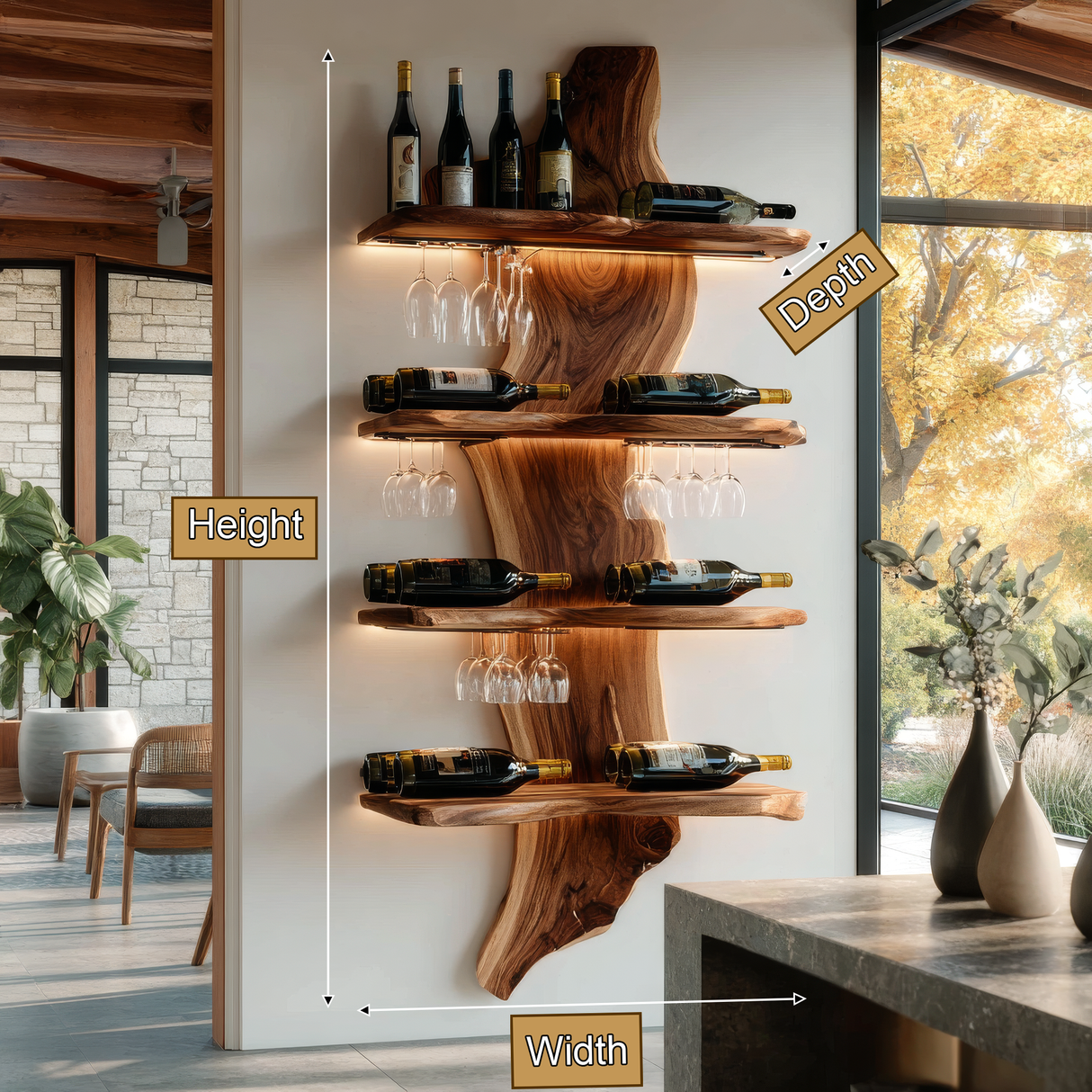 Dravik Live Edge Solid Wood Floating Wine Shelf SPA297551
